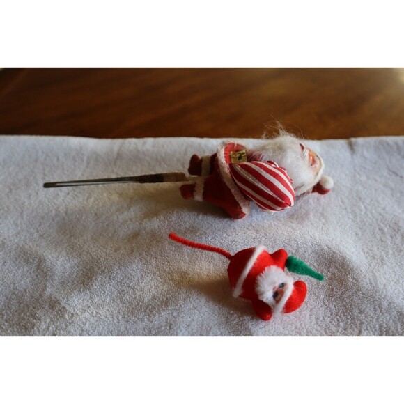 Rough Damaged Vintage Christmas Floral Pick Flocked Dancing Santa Claus + Bonus - Picture 7 of 10